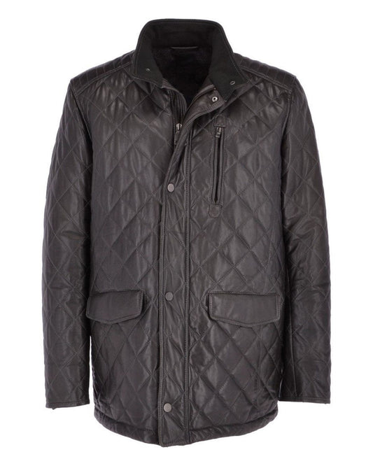 Men's Diamond Quilted Black Leather Coat