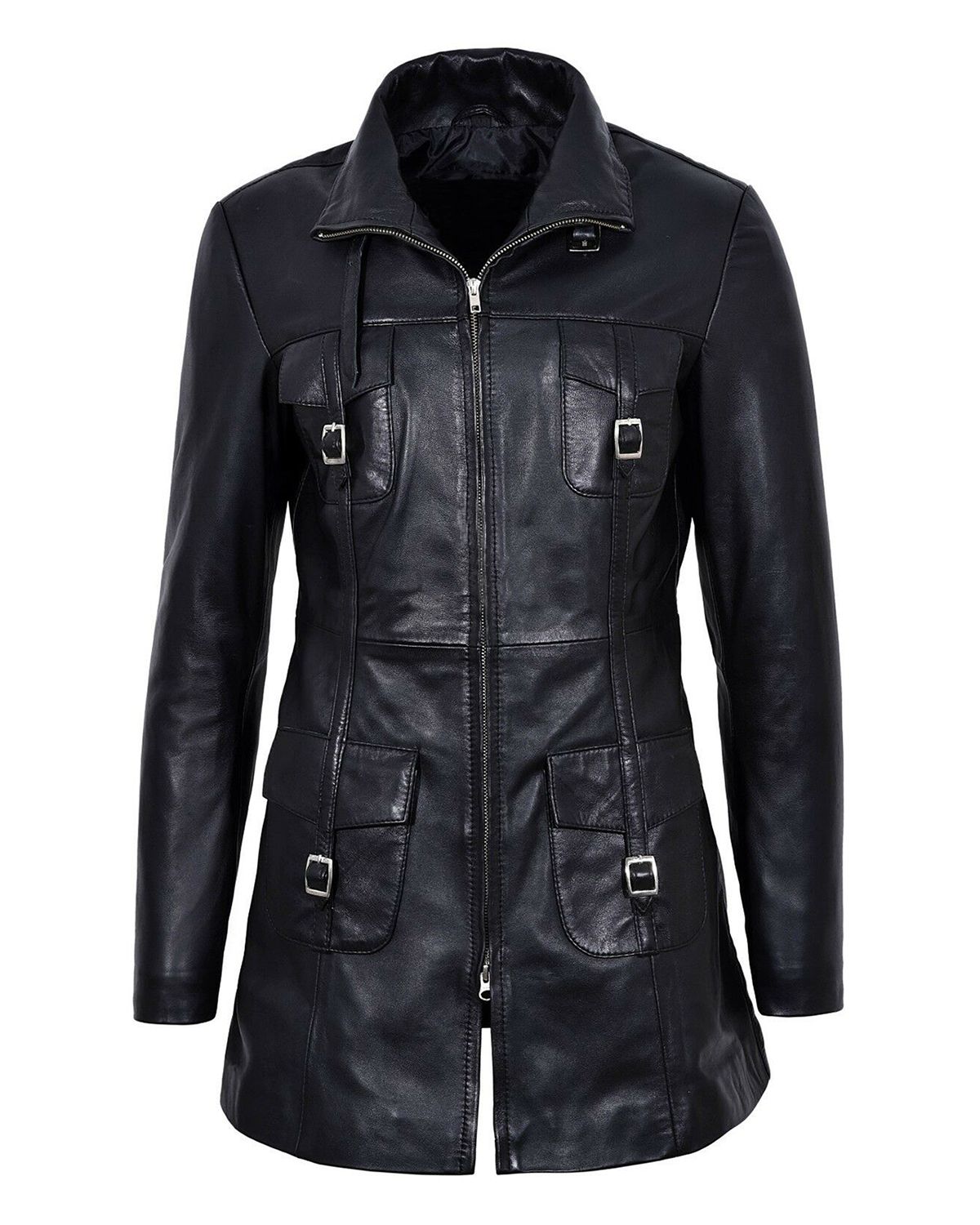 Women's Fur Collar Real Leather Coat