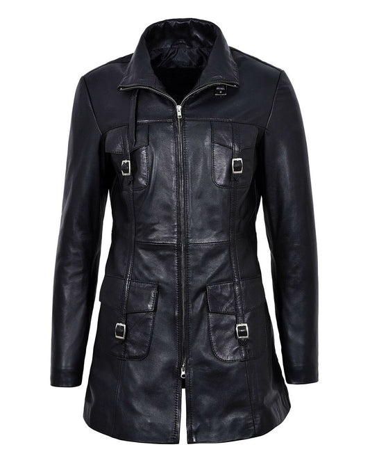 Women's Fur Collar Real Leather Coat