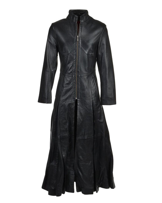 Women's Black Long Length Real Sheepskin Leather Gothic Coat