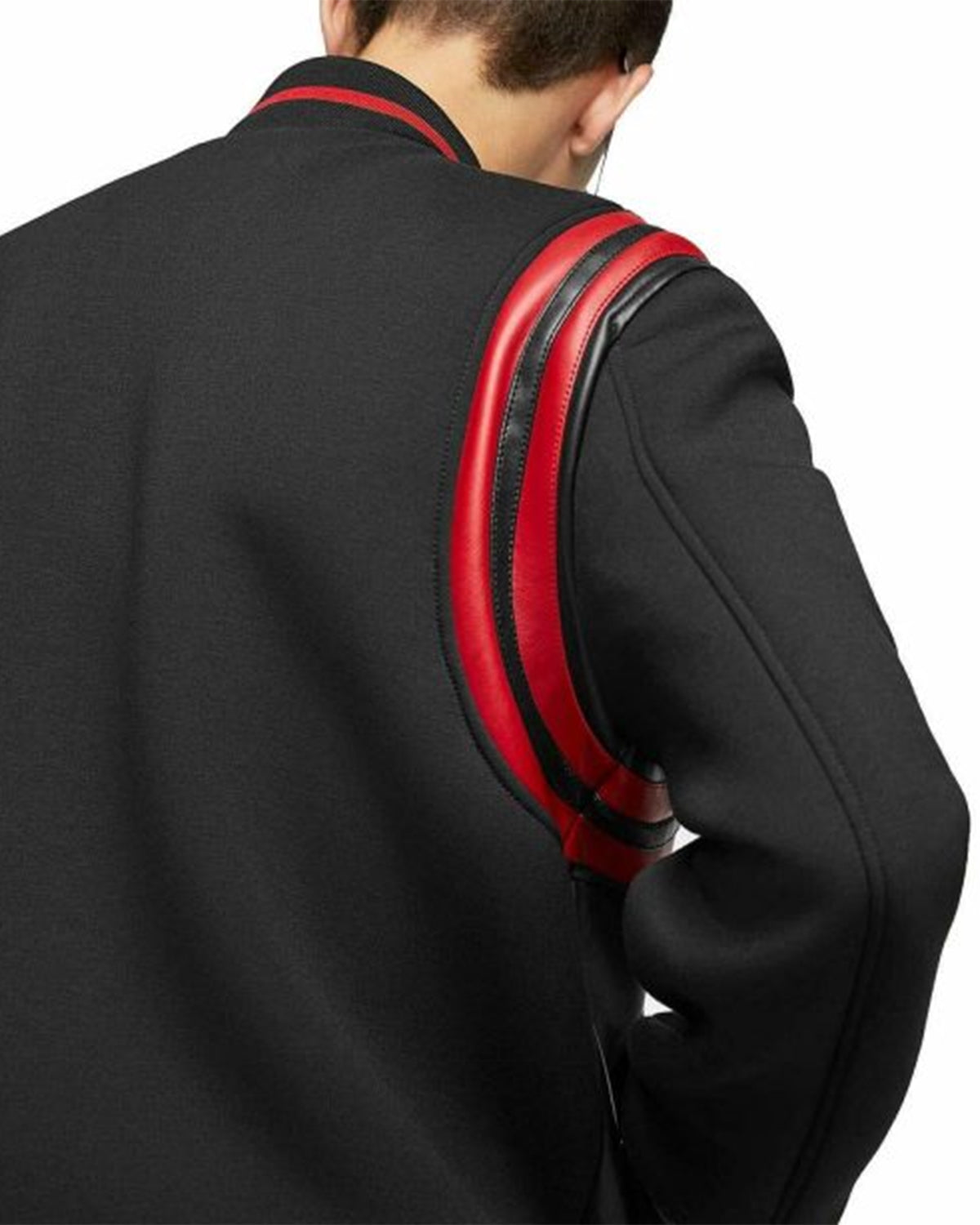 Men's Black with Red Stripes Leather Jacket