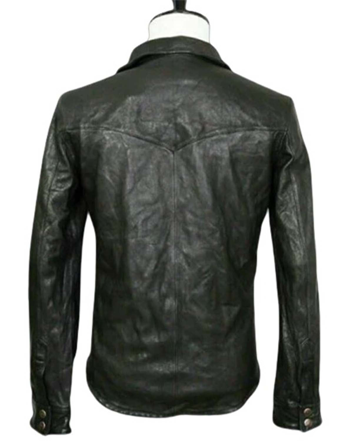 Men's Vintage Black Leather Shirt Jacket Casual Coat