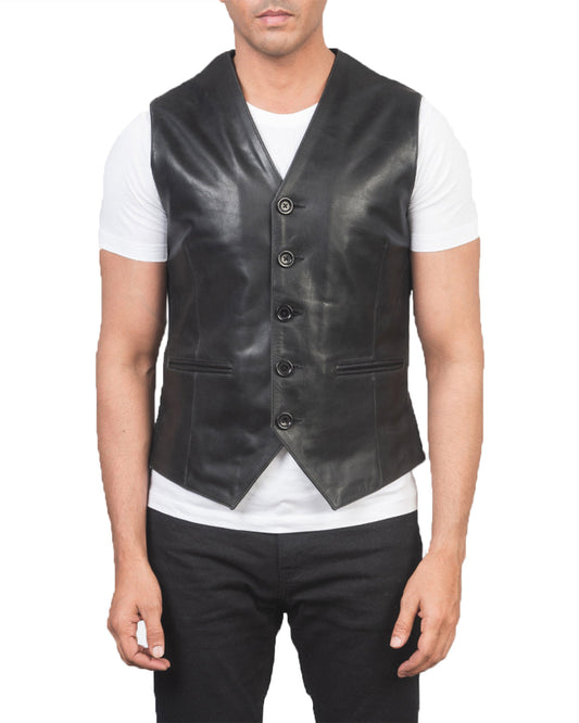 Men's Distressed Genuine Sheepskin Leather Vest
