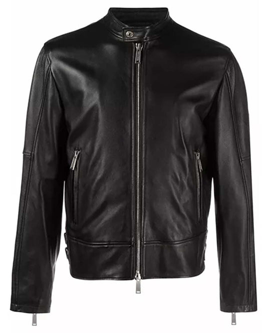 Men's Black Leather Racer Jacket