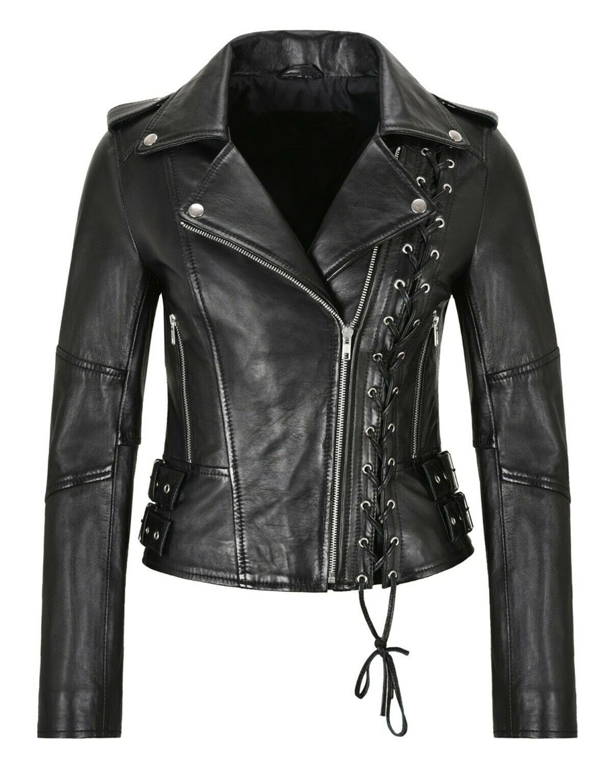 Stylish Side Laced Women's Slim Fit Biker Jacket