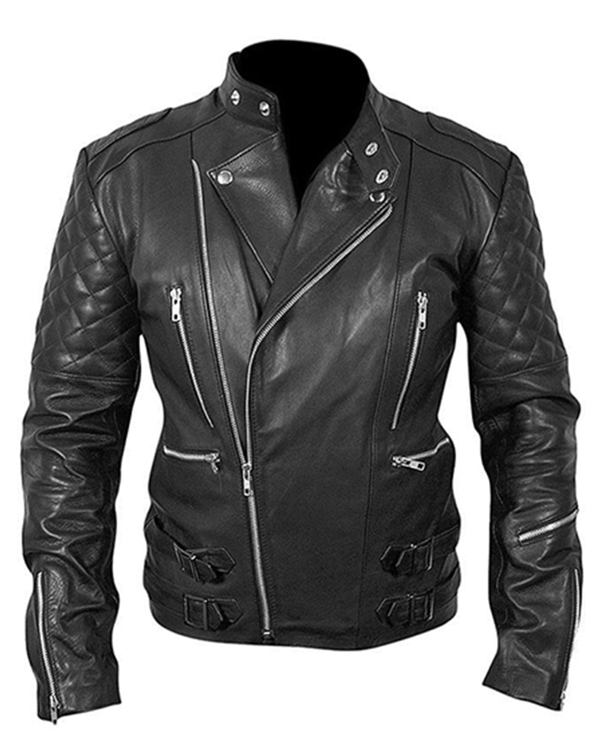 Biker Men's Motorcycle Cafe Racer Black Quilted Leather Jacket