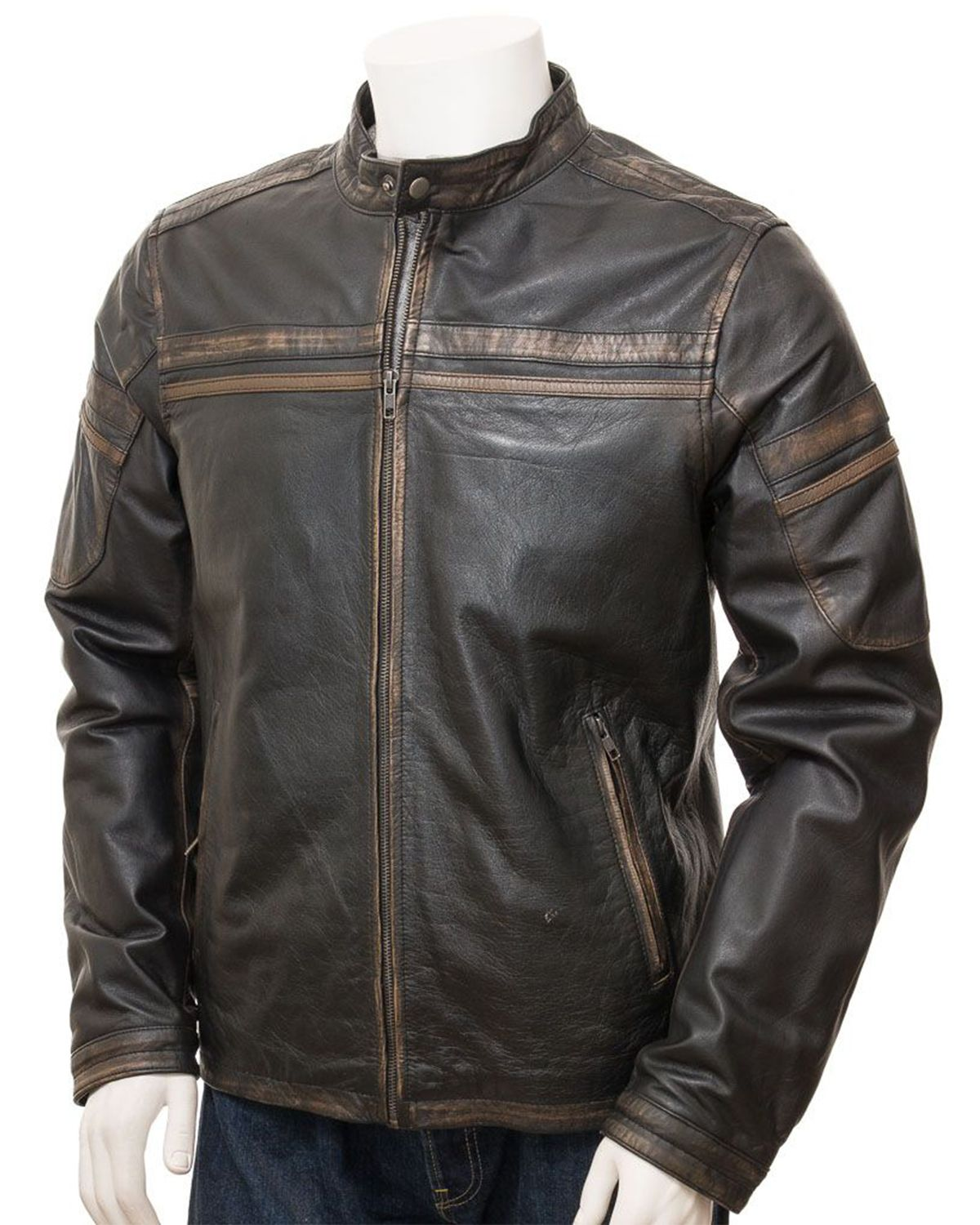 Men's Vintage Black Leather Biker Jacket