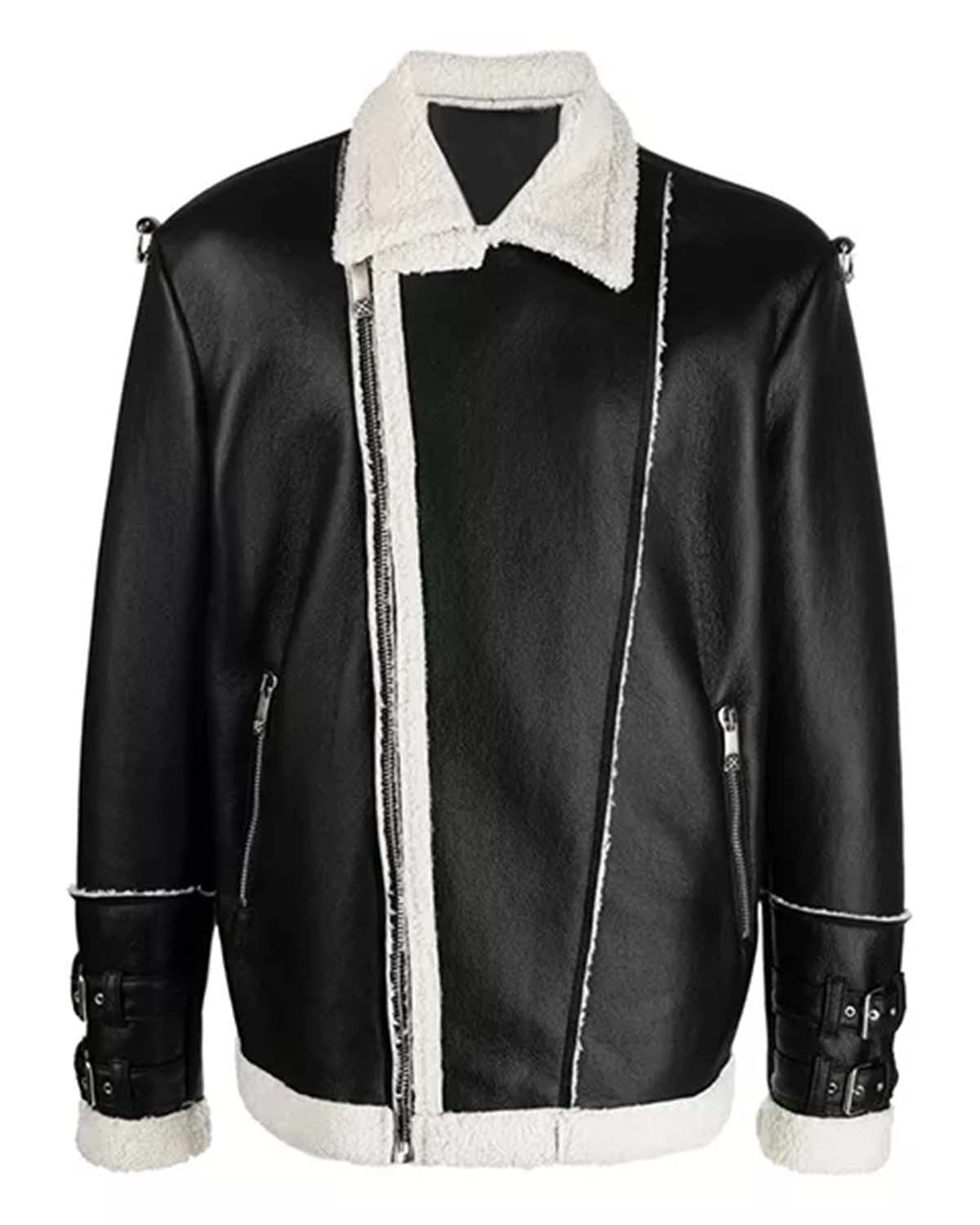 Faux Shearling Moto Jacket Black