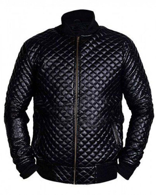 Men's Diamond Quilted Black Motorcycle Bomber Jacket