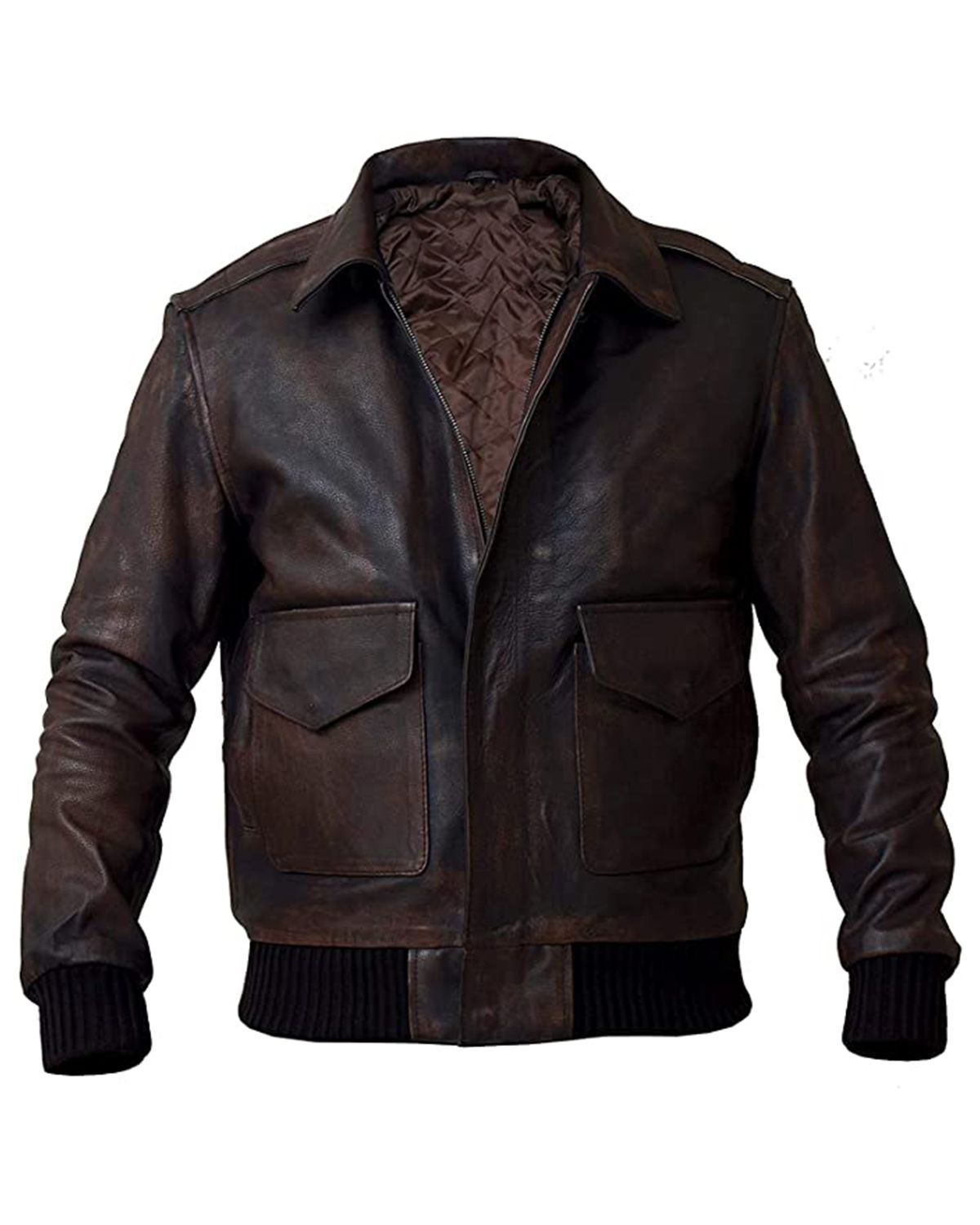 Men's Pilot A2 Bomber Aviator Military Leather Jacket