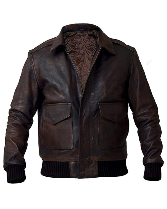 Men's Pilot A2 Bomber Aviator Military Leather Jacket