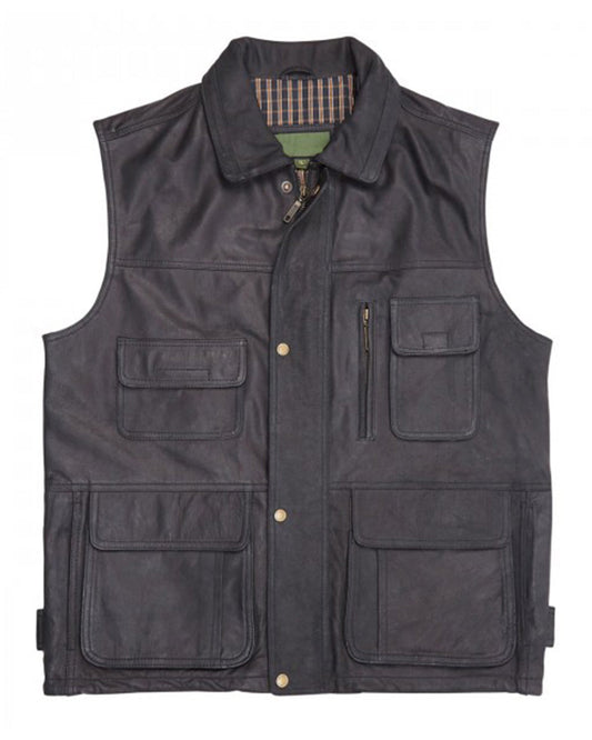 Men's Black Leather Vest