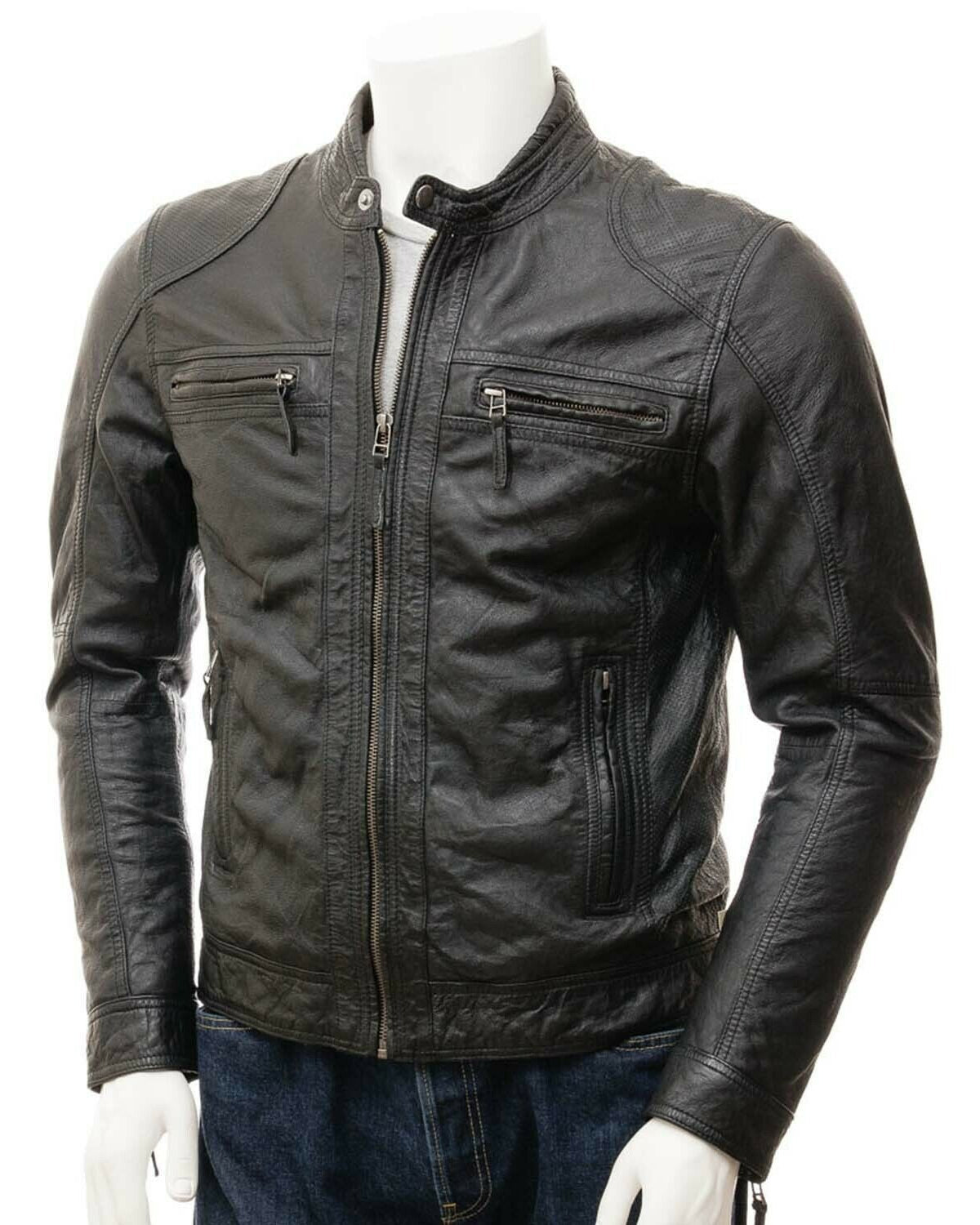 Men's Black Cowhide Leather Biker Jacket