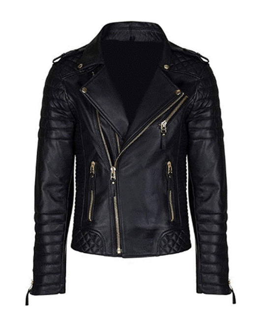Men's Quilted Black Biker Jacket