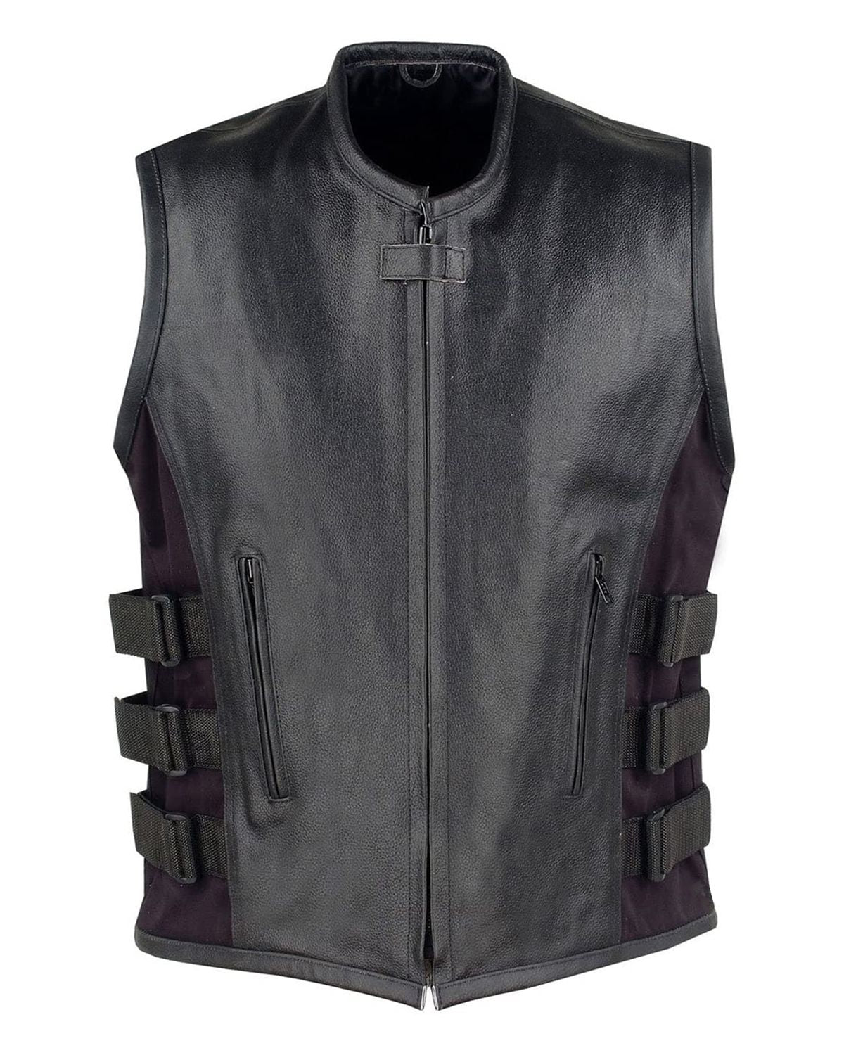 Men's Adjustable Velcro Straps Biker Real Leather Vest