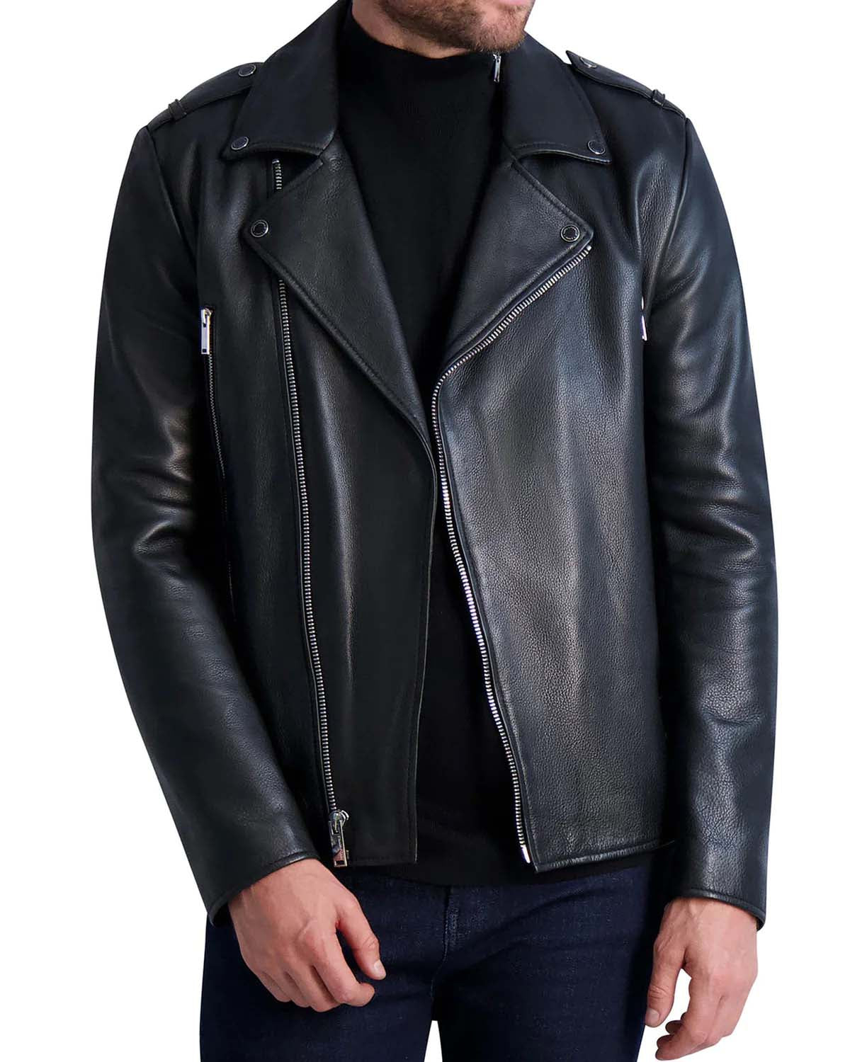 Men's Jet Black Slimfit Biker Leather Jacket