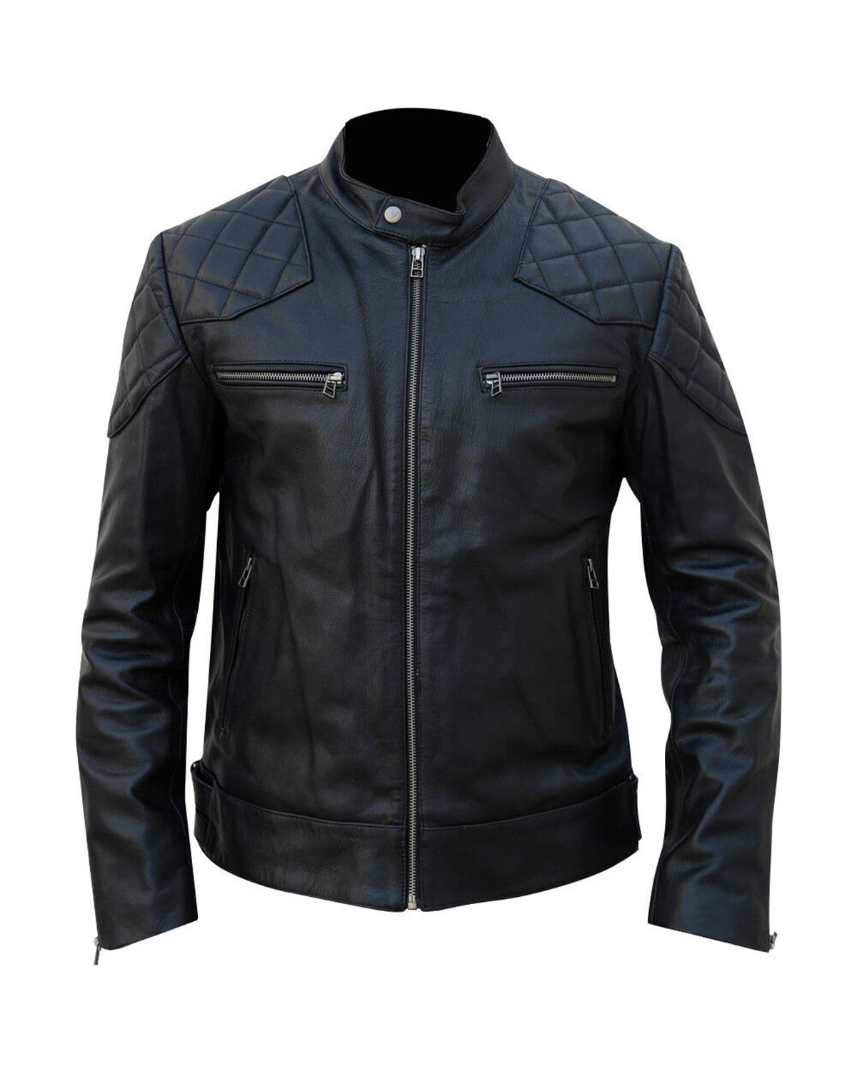 Men's Quilted Black Leather Jacket