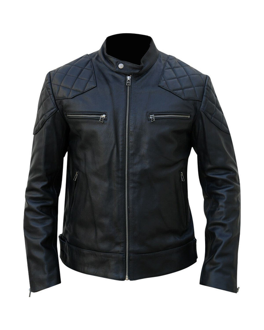 Men's Quilted Black Leather Jacket