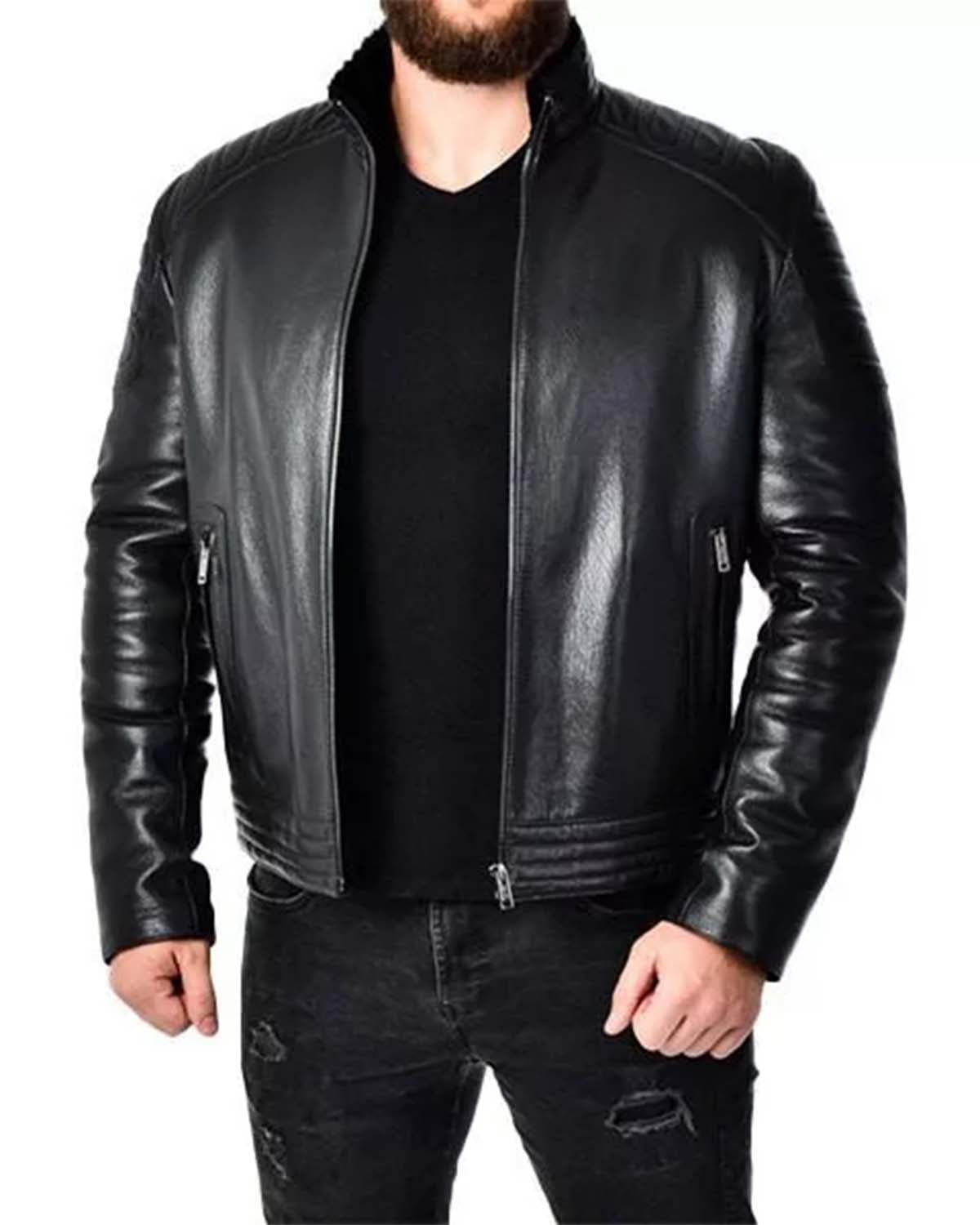 Slim Fit Black Men Leather Biker Jacket
