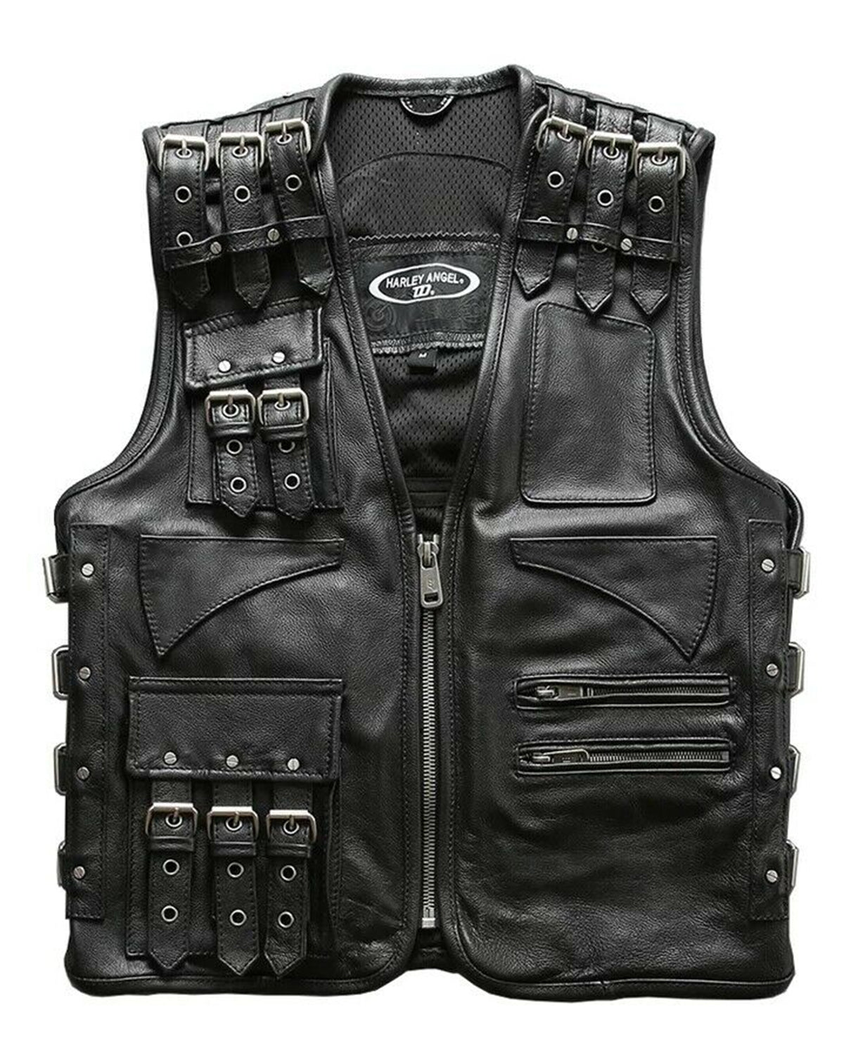 Men's Cargo Style Biker Cowhide Leather Vest Jacket