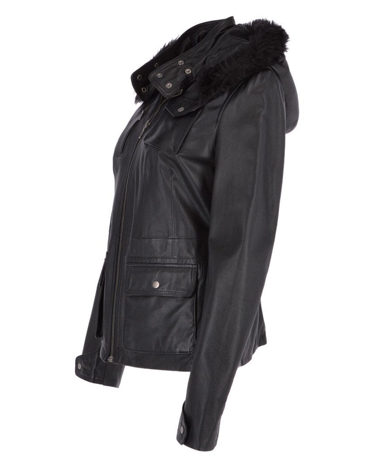 Women's Hooded Biker Real Sheepskin Leather Jacket