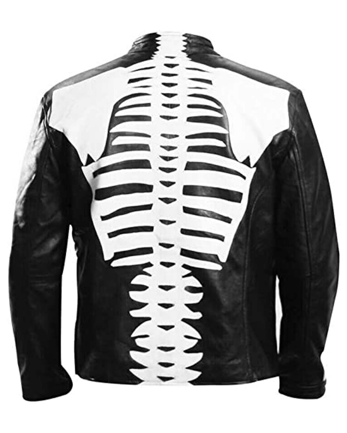 Men's Motorcycle Biker Skeleton Bones Leather Jacket Black/Blue