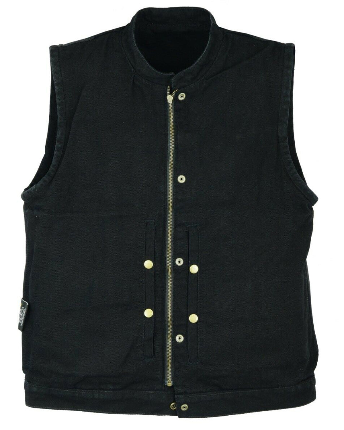 Men's Biker Denim Black Vest with Dual inside Gun Pockets