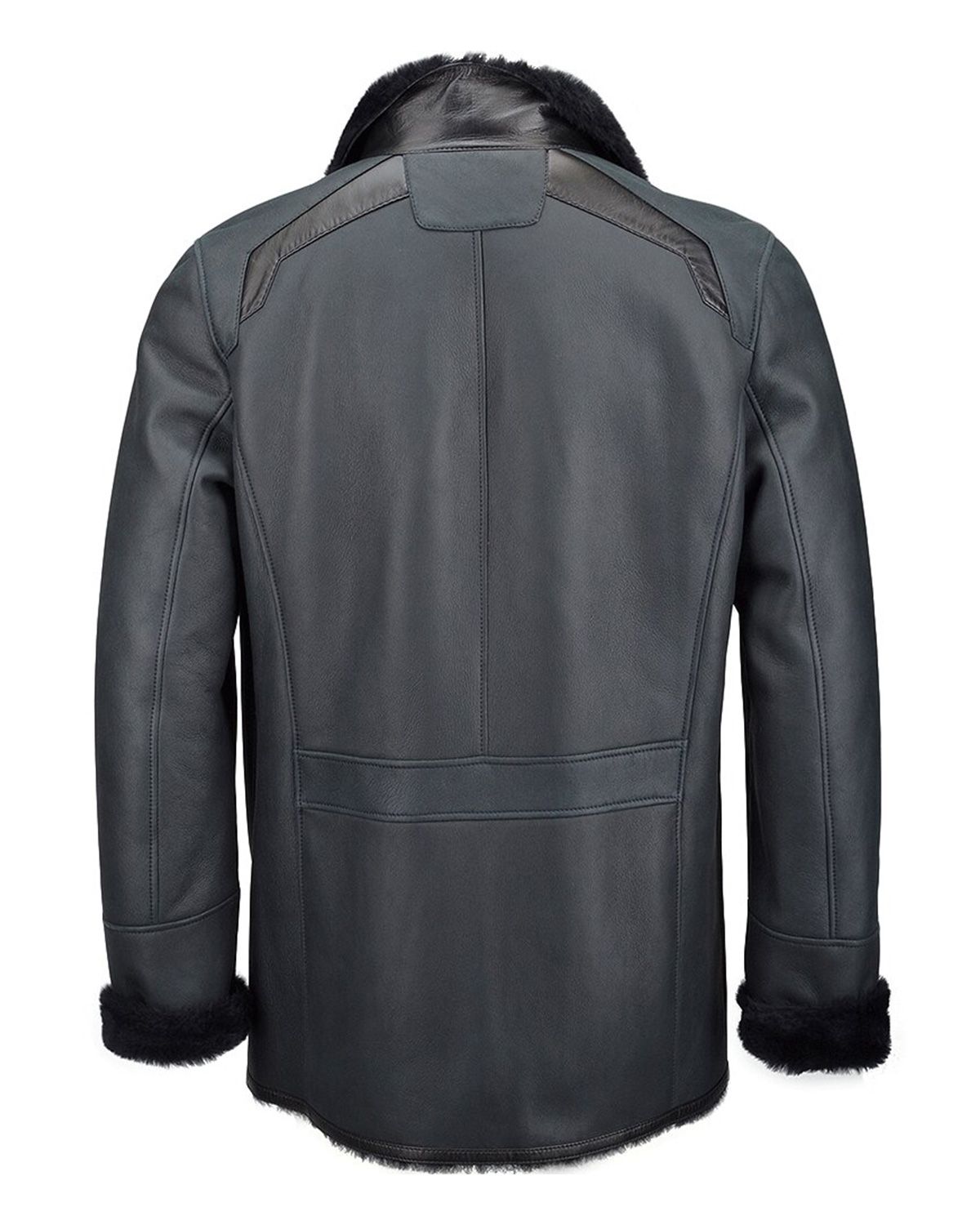 Single Breasted Men's Blue Sheepskin Leather Coat