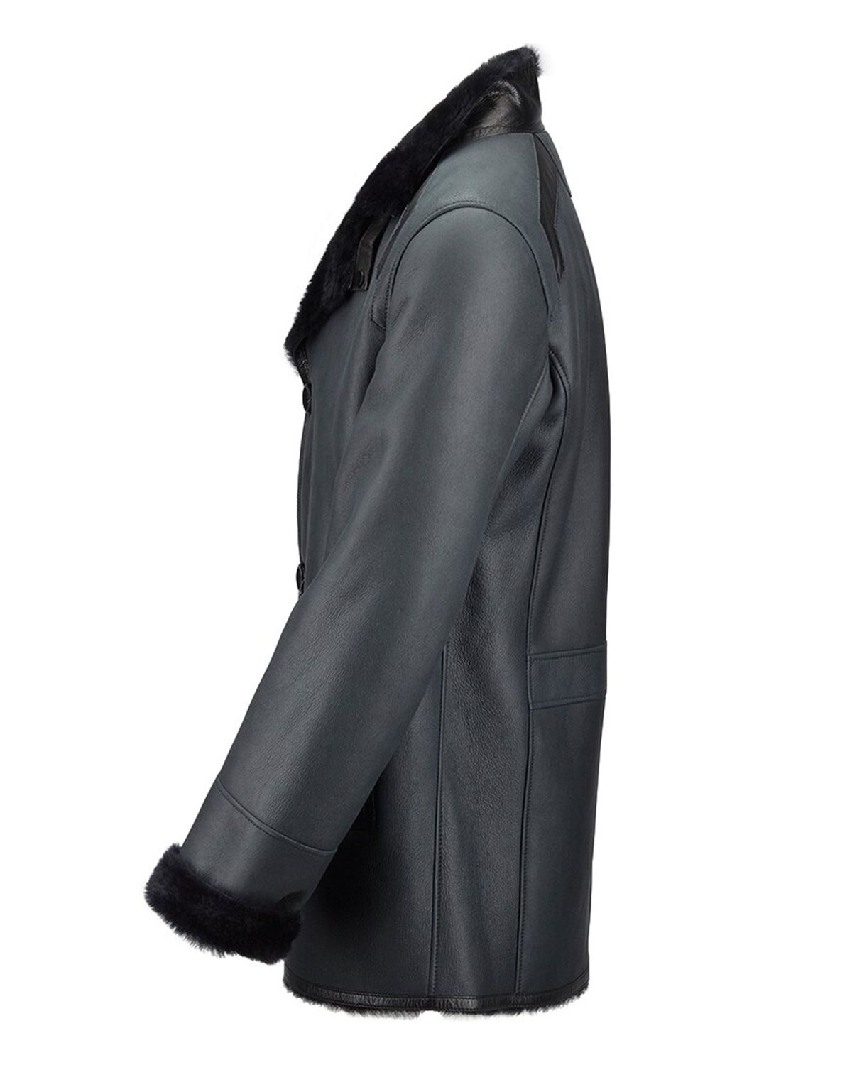 Single Breasted Men's Blue Sheepskin Leather Coat