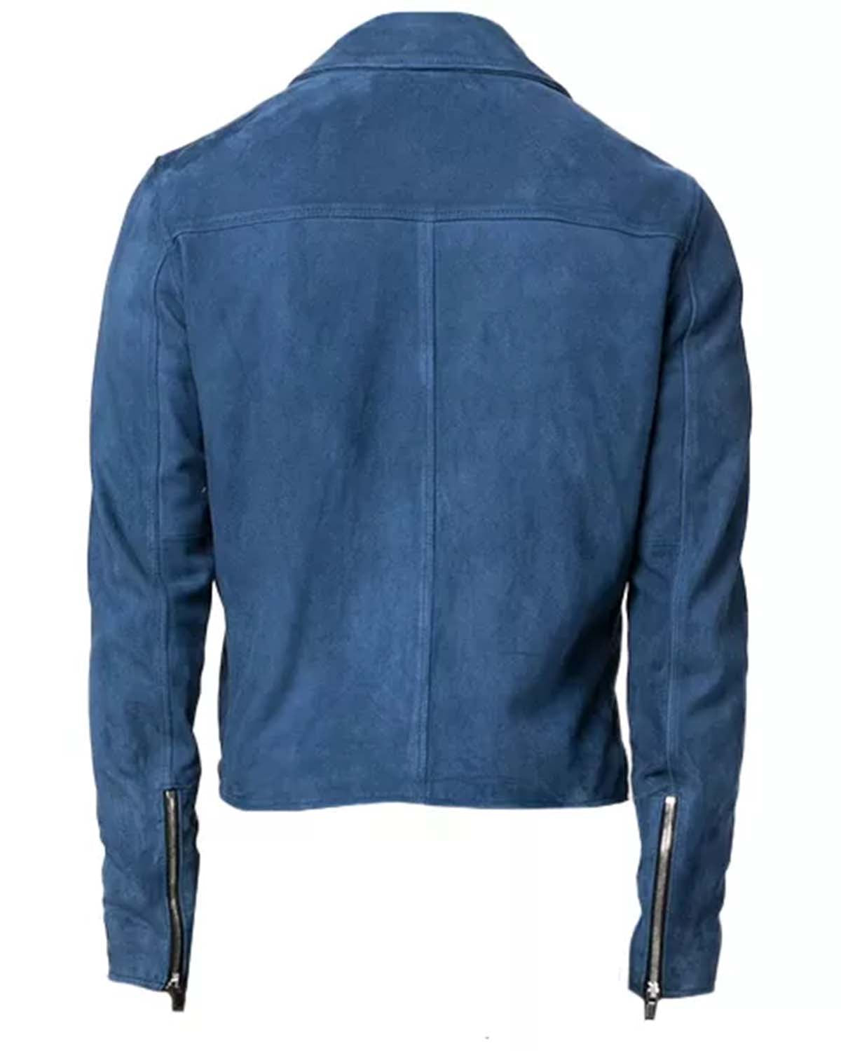 Men's Blue Suede Biker Jacket