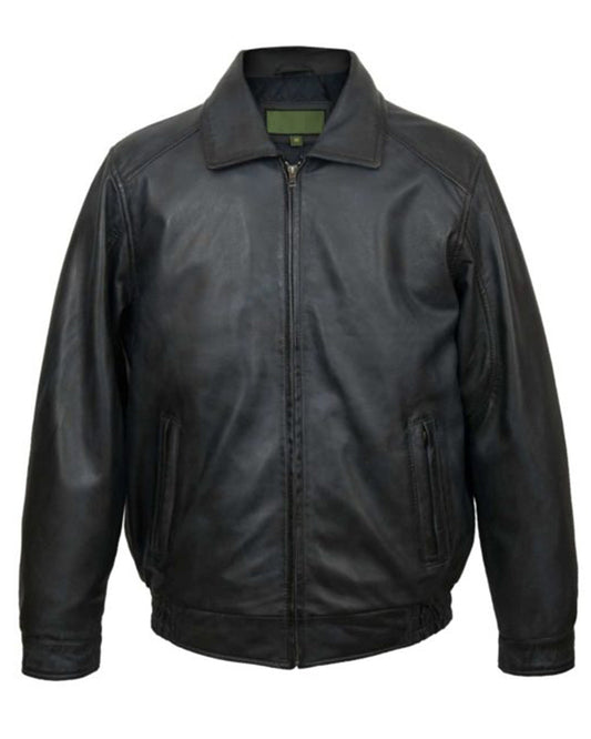 Men's Blue Leather Blouson Jacket
