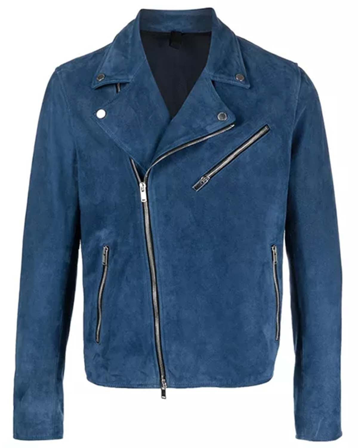 Men's Blue Suede Biker Jacket