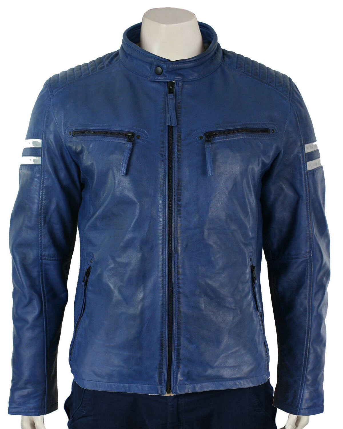 Men's Cafe Racer Blue biker jacket Leather Motorcycle Jackets