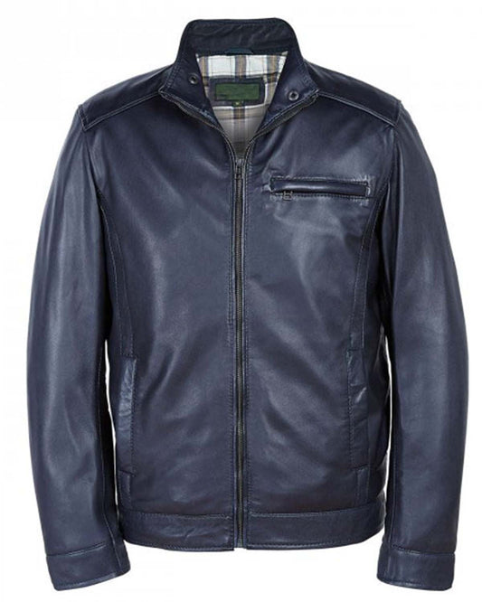 Men's Navy Blue Leather Jacket