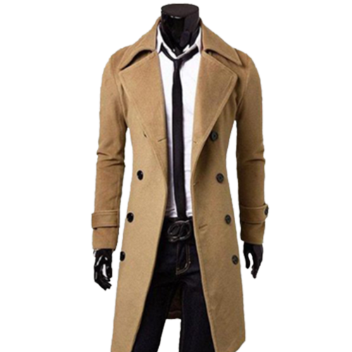 Men's Double Wool Blend Trench Brown Coat