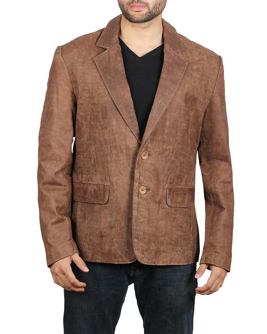 Men's Brown Leather Blazer Jacket