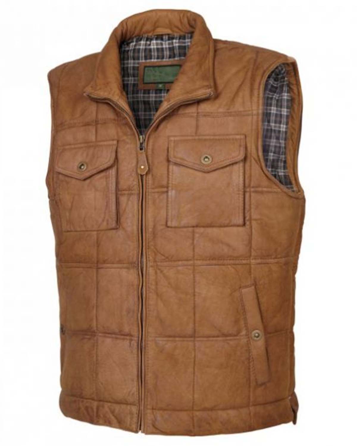 Men's Tan Leather Body Warmer Vest