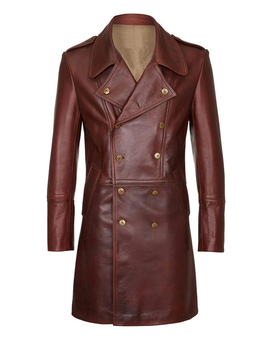 Men's Military Style Dark Brown Real Sheepskin Leather Coat
