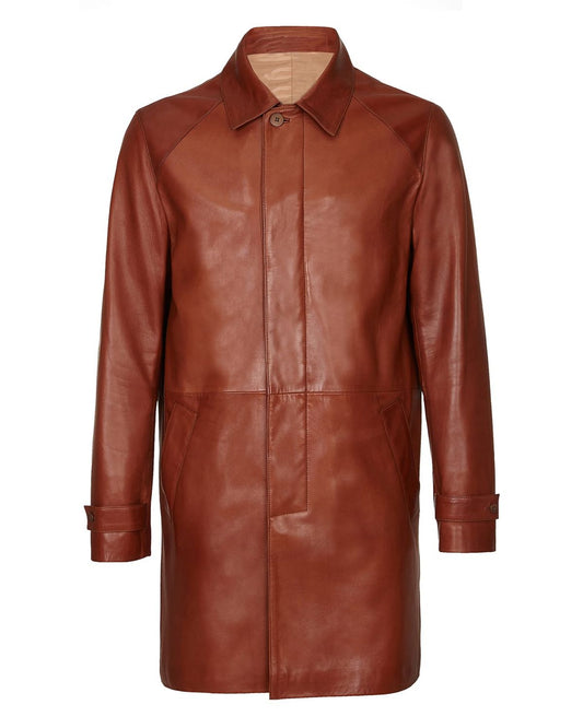 Men's Dark Brown Three Quarter Length Real Leather Coat