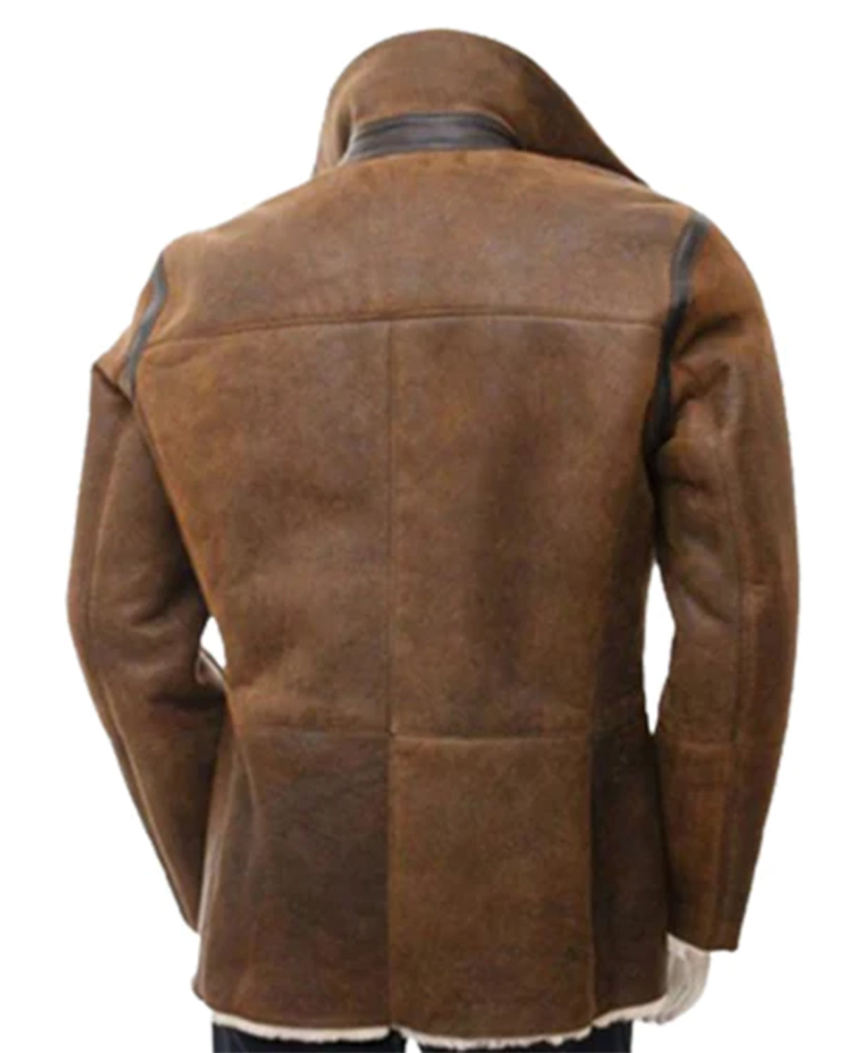 Men Double breasted Fur Shearling Distressed Brown leather Coat