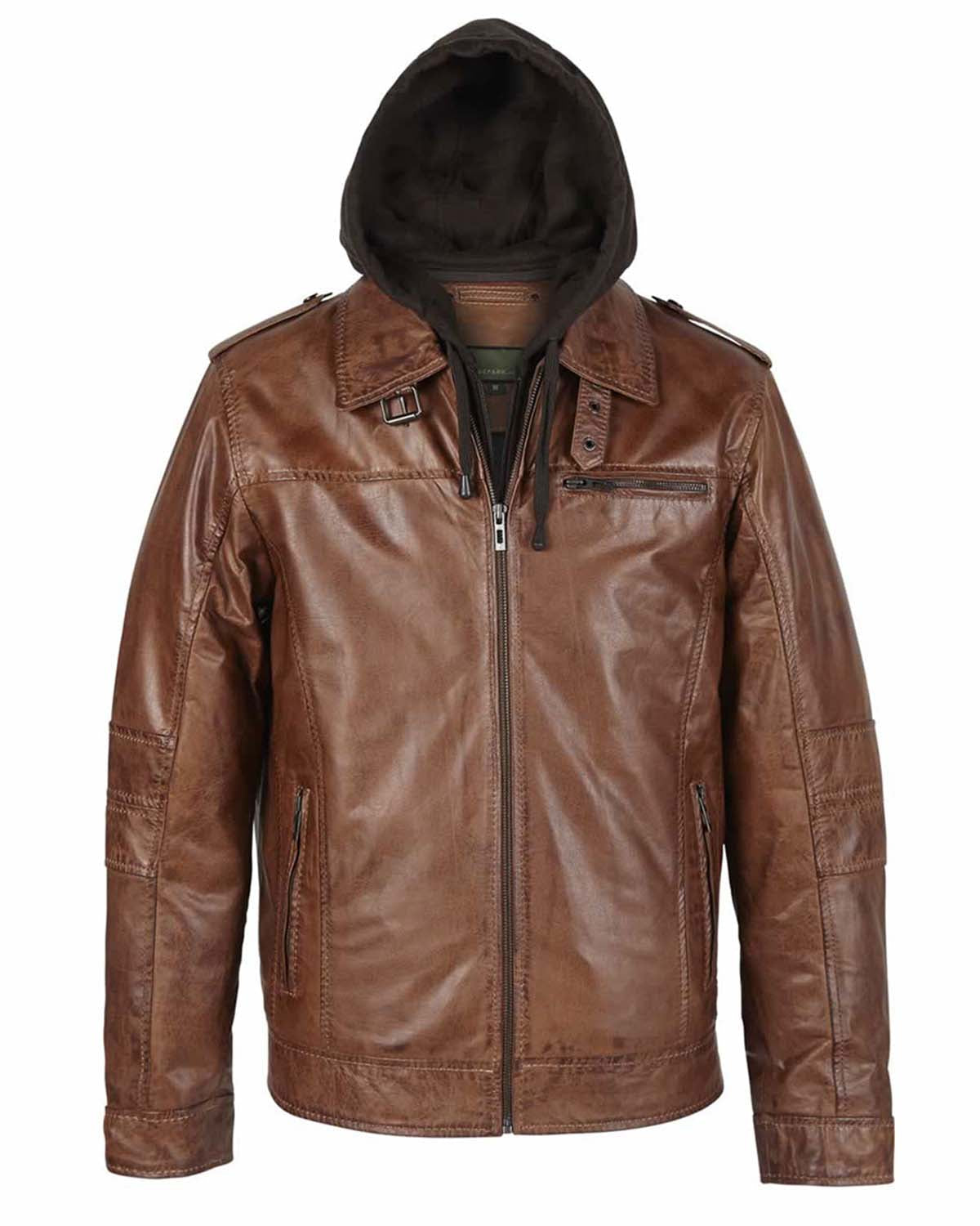 Men's Rust Hooded Brown Leather Jacket