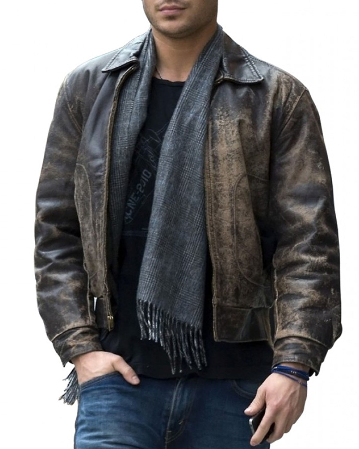 Men Eve Zac Distressed Brown Leather Jacket
