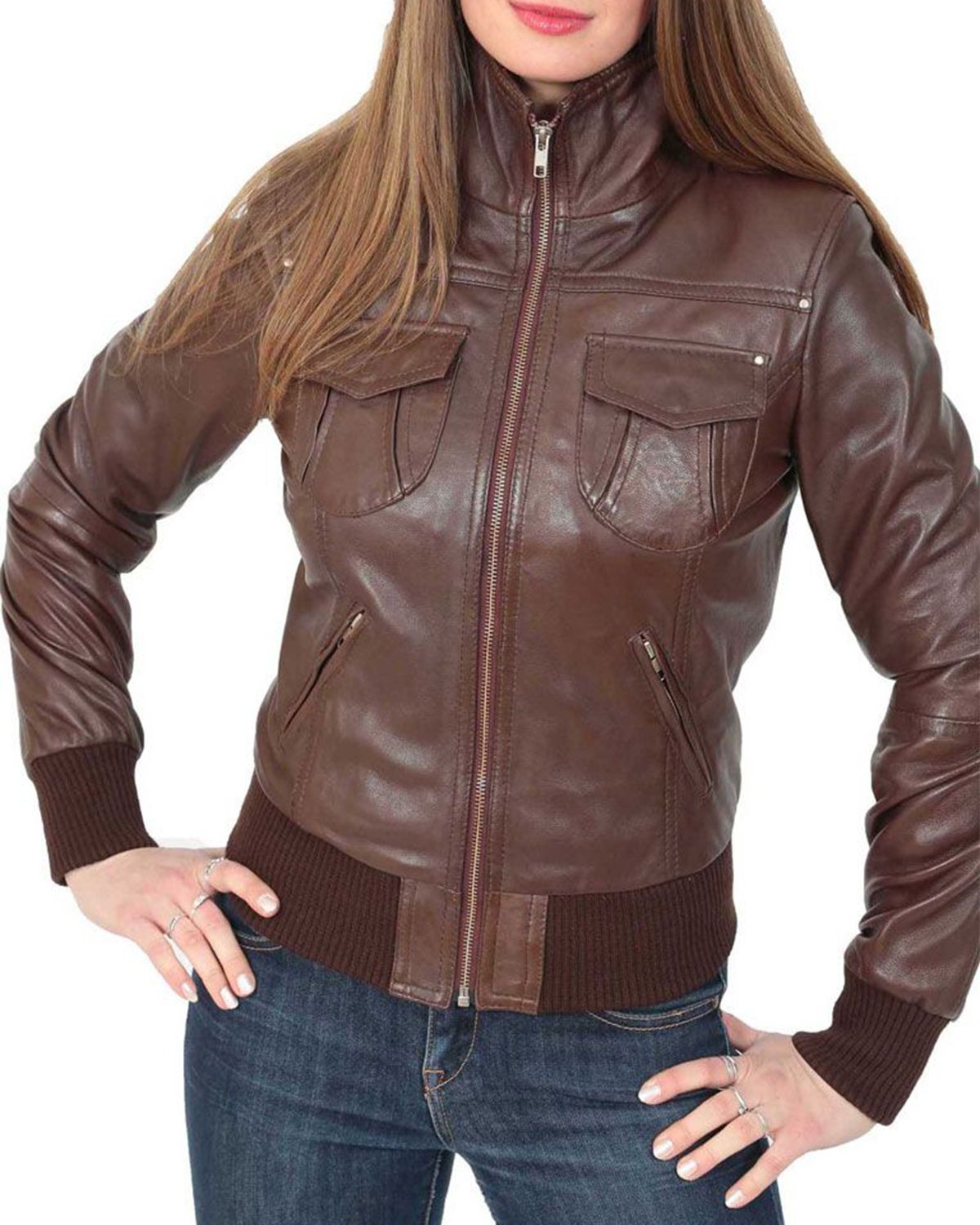 Women's Classic Bomber Real Leather Jacket