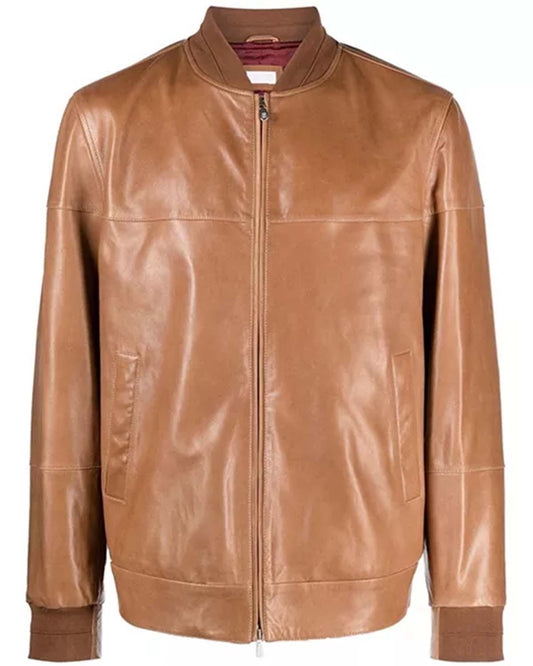Men's Brown Leather Bomber Jacket