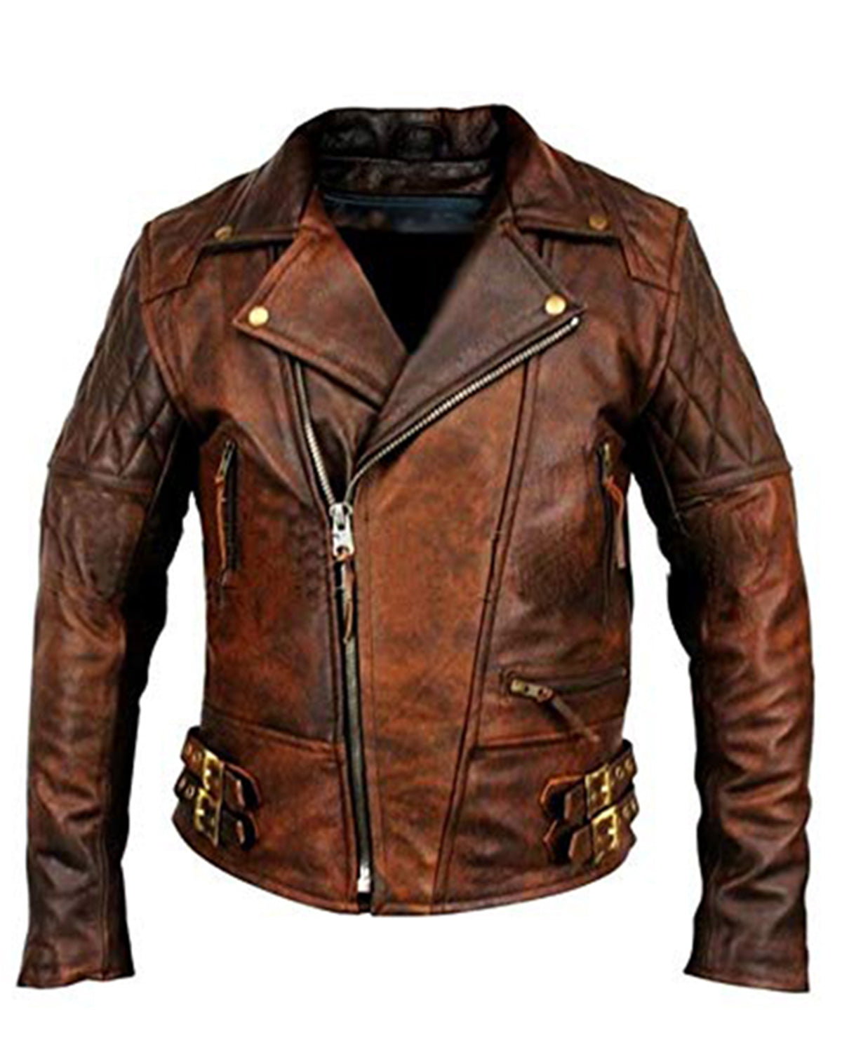 Brendo Men’s Biker Motorcycle Vintage Distressed Brown Leather Jacket