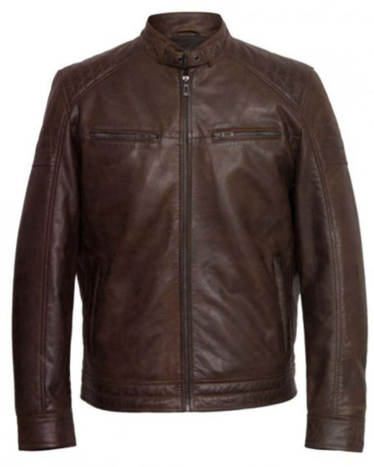 Men's Motorcycle Racer Brown Leather Jacket