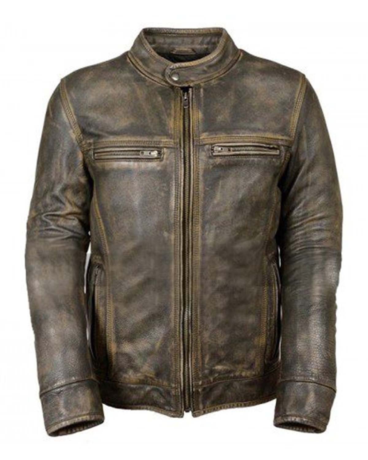 Men's Brown Cafe Racer Distressed Leather Jacket
