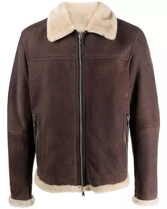 Men's Brown Suede Jacket With Sherpa Collar