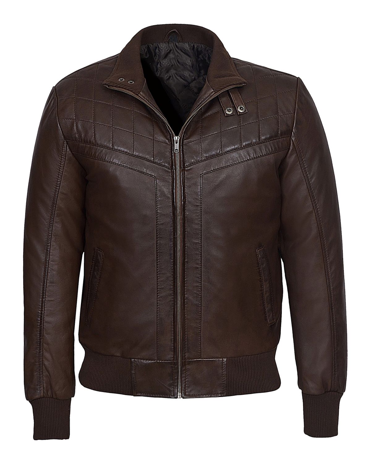 Men's Quilted Brown Retro Bomber Leather Jacket