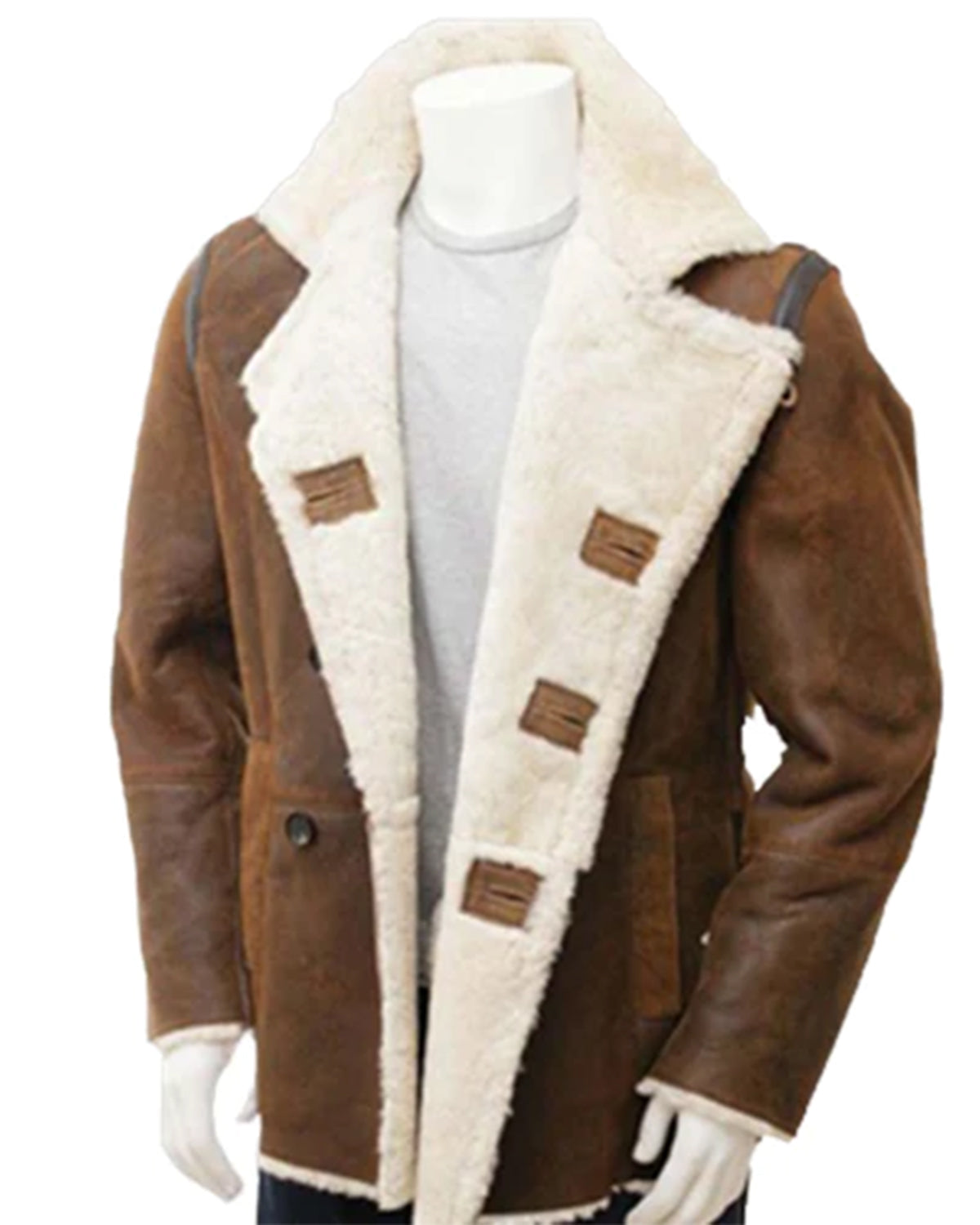Men Double breasted Fur Shearling Distressed Brown leather Coat